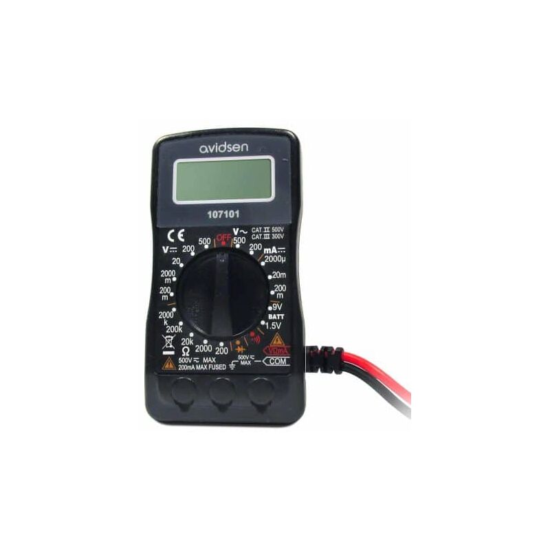 foto del prodotto tester multimetro digitale tascabile completo con 2 terminali per misurazione