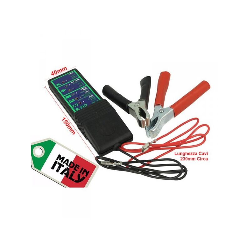 foto del prodotto tester per batteria alternatore 12v dinamo con indicazione led stato per auto e moto made in italy