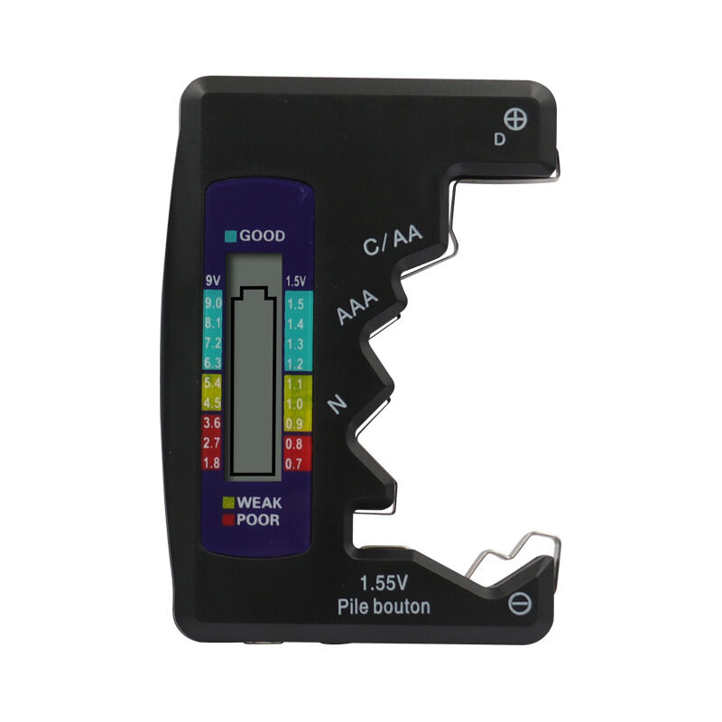 foto del prodotto tester per batterie ricaricabili e pile, visualizza lo stato di carica, adatto per c, aa, aaa, d, n, 9v 6f22 1,5v nero