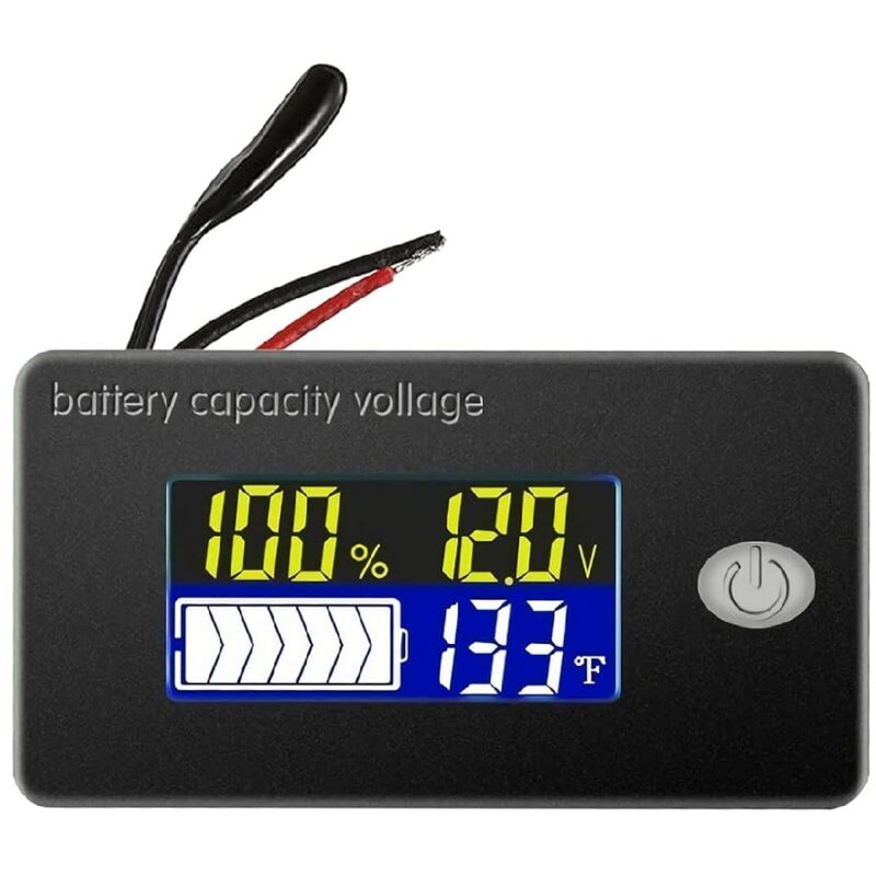 foto del prodotto tester per batterie ymyny, voltmetro con display della temperatura, display della tensione della batteria, indicatore della batteria al piombo,