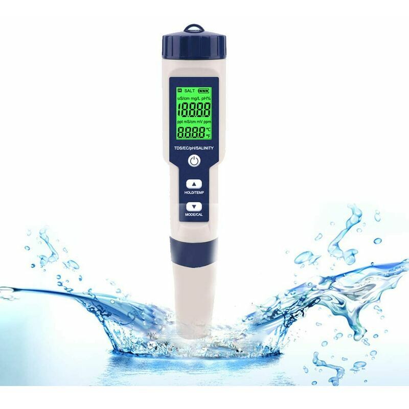 foto del prodotto tester ph elettronico, 5 in 1 ph tester termometro tascabile qualit dell acqua ph ec sale tds per piscina domestica