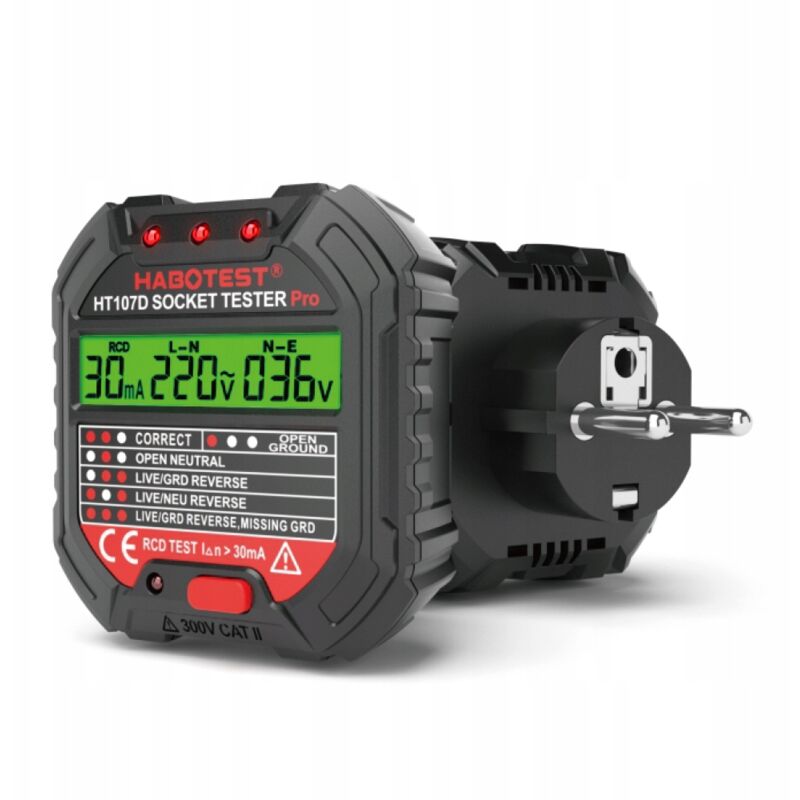foto del prodotto tester prese elettriche con ampio display lcd test rcd habotest