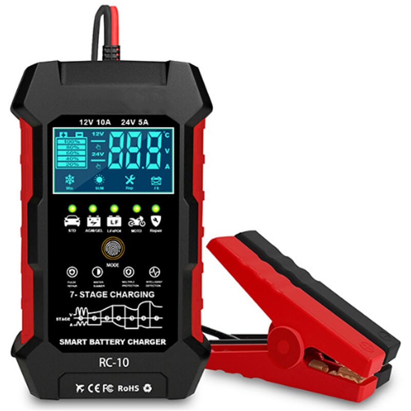 foto del prodotto tester ricarica batteria auto moto gel piombo rc 10 riparatore 12v 10 a 24 v 5a