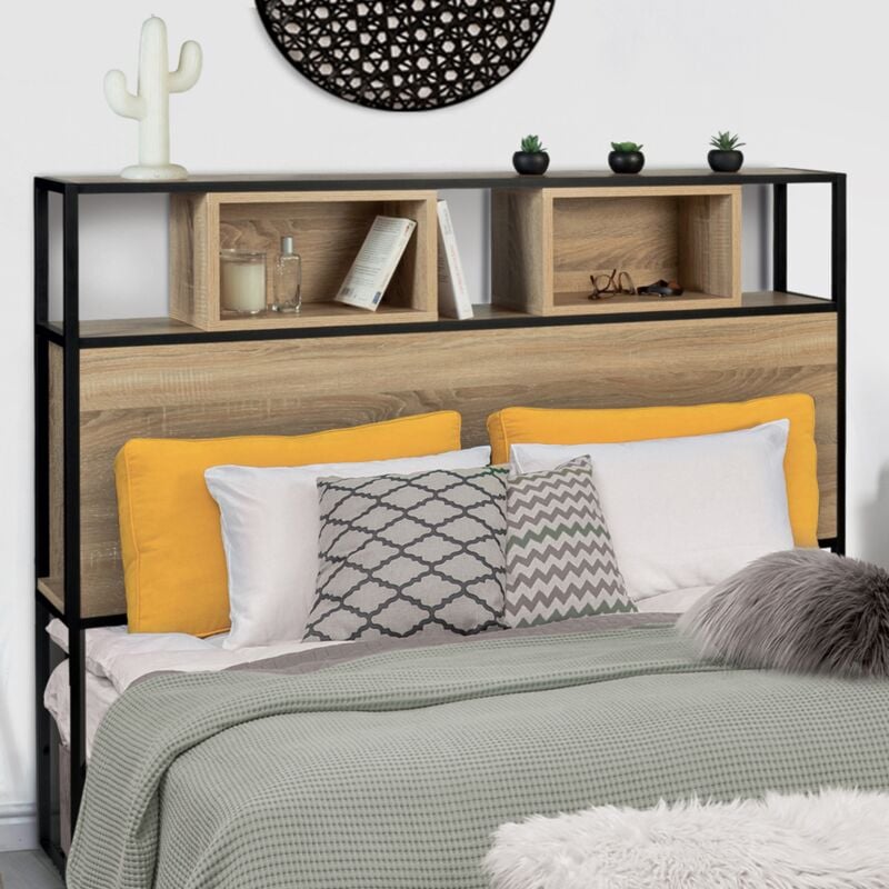 foto del prodotto testiera 145 cm design industriale legno e metallo nero detroit