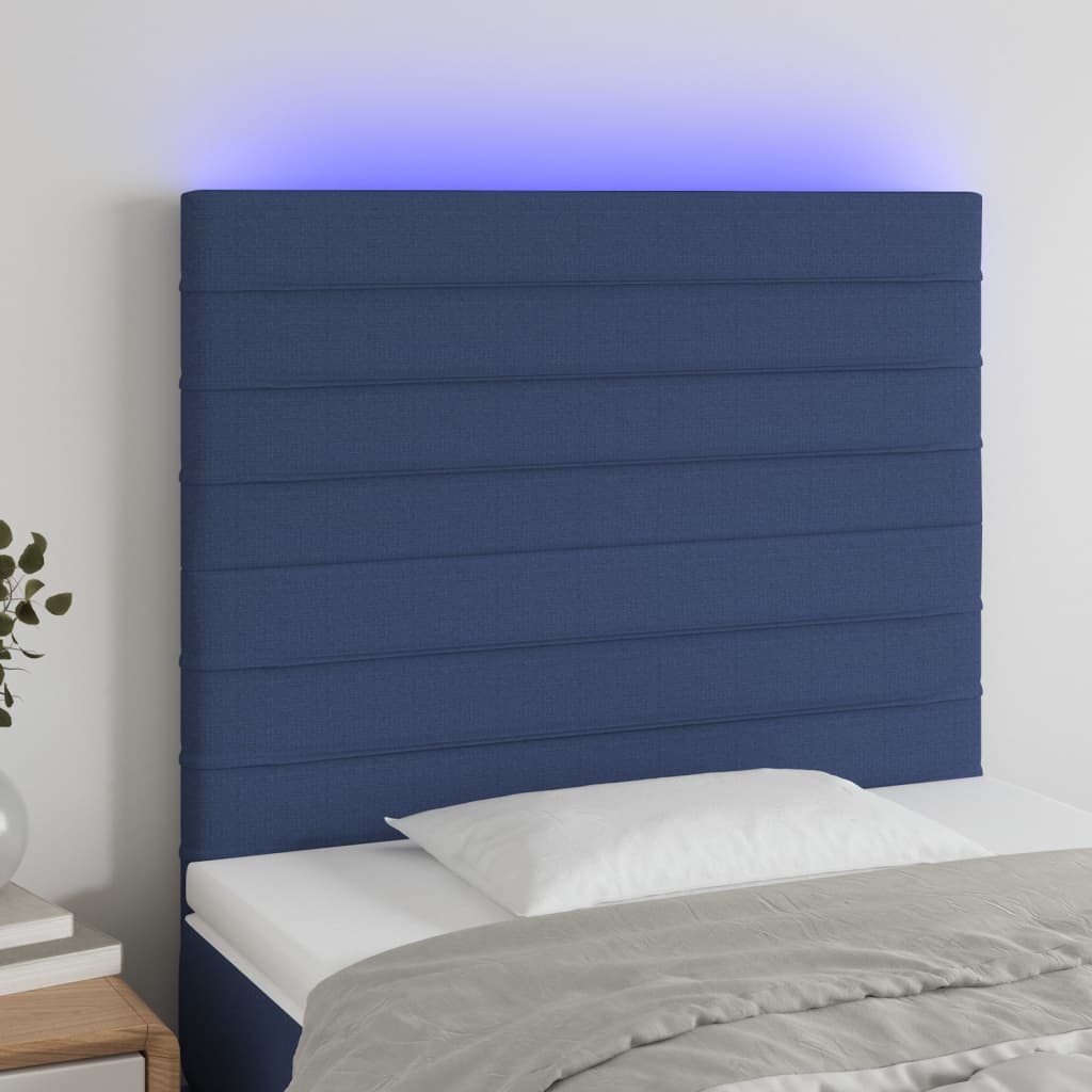 foto del prodotto testiera a led blu 100x5x118 128 cm in tessuto