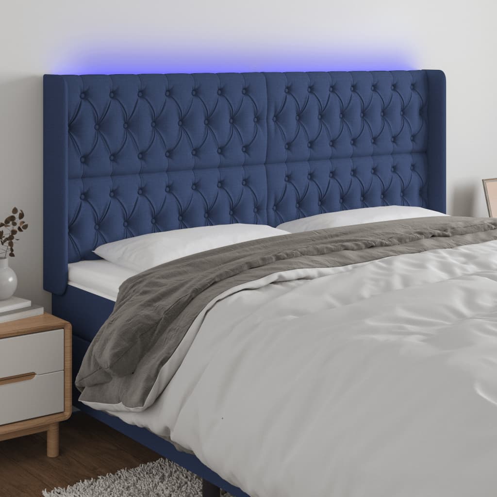 foto del prodotto testiera a led blu 183x16x118 128 cm in tessuto