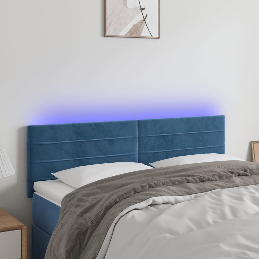 foto del prodotto testiera a led blu scuro 144x5x78 88 cm in velluto cod mxl 50284