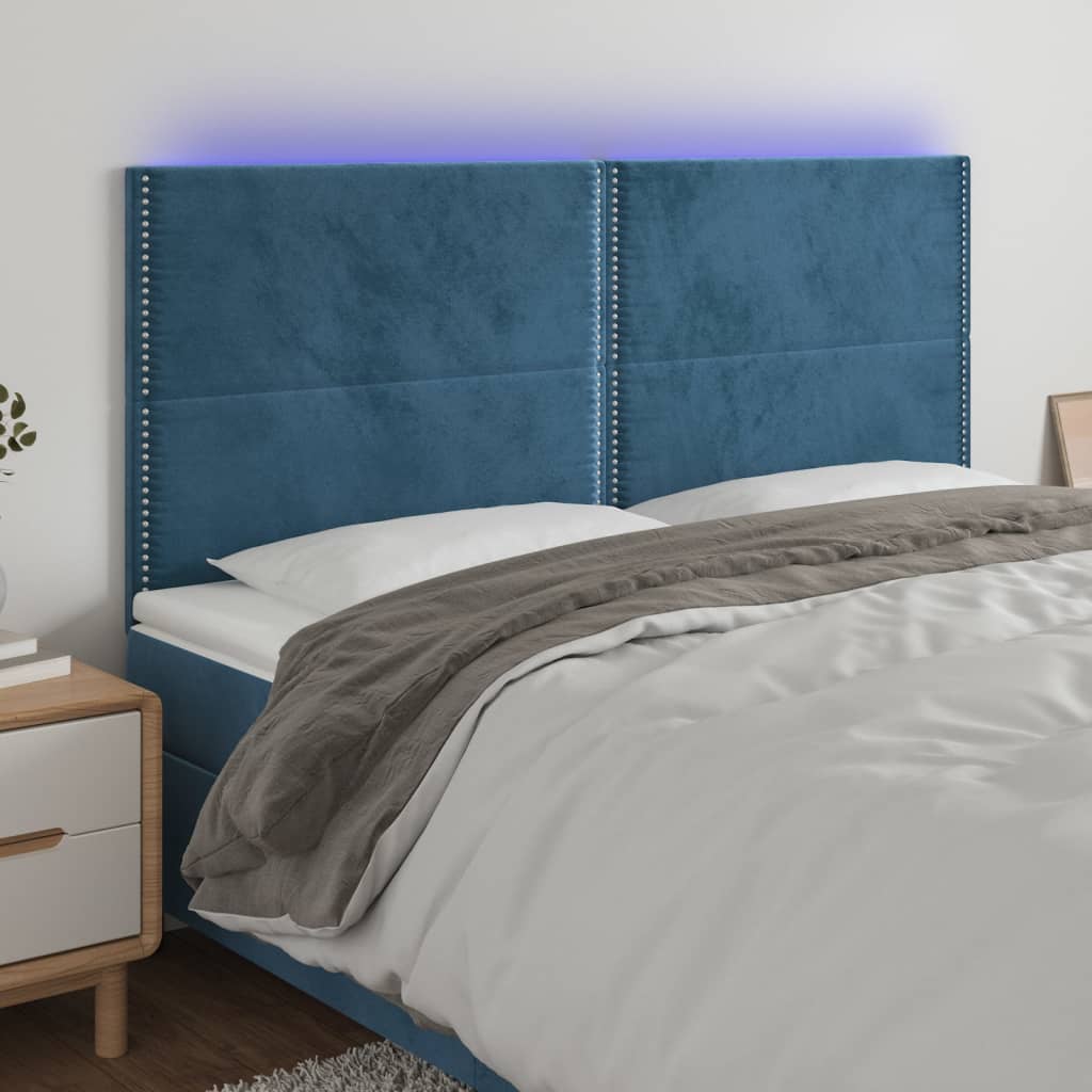 foto del prodotto testiera a led blu scuro 160x5x118 128 cm in velluto cod mxl 48786