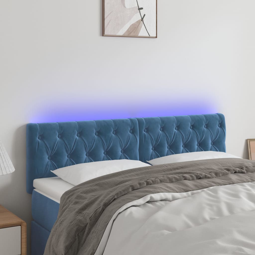 foto del prodotto testiera a led blu scuro 160x7x78 88 cm in velluto cod mxl 50278
