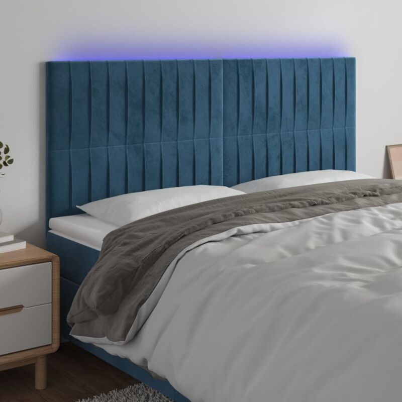 foto del prodotto testiera a led blu scuro 180x5x118 128 cm in velluto vidaxl