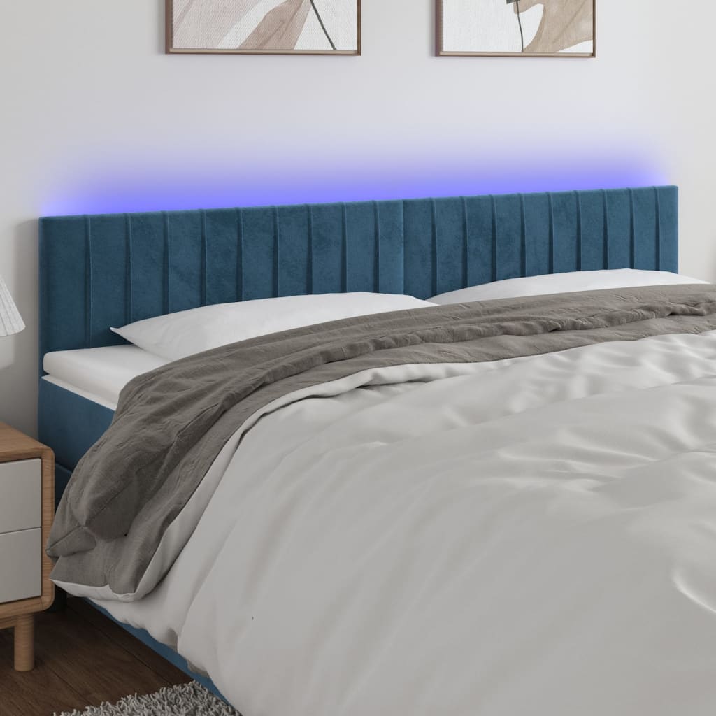 foto del prodotto testiera a led blu scuro 180x5x78 88 cm in velluto