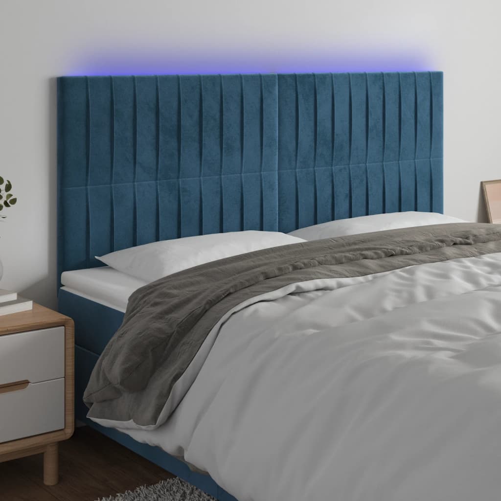 foto del prodotto testiera a led blu scuro 200x5x118 128 cm in velluto cod mxl 47206