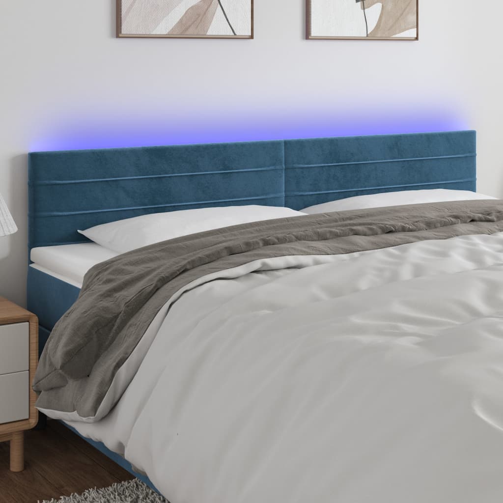 foto del prodotto testiera a led blu scuro 200x5x78 88 cm in velluto cod mxl 47898