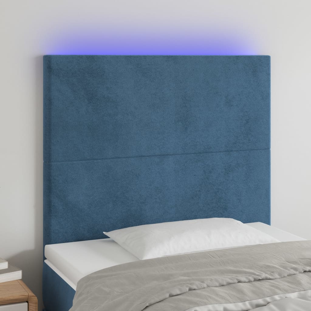 foto del prodotto testiera a led blu scuro 90x5x118 128 cm in velluto cod mxl 47099