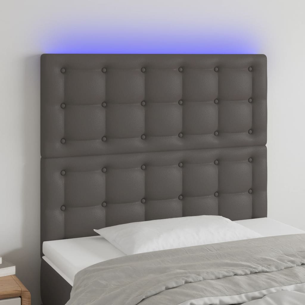 foto del prodotto testiera a led grigio 100x5x118 128cm in similpelle