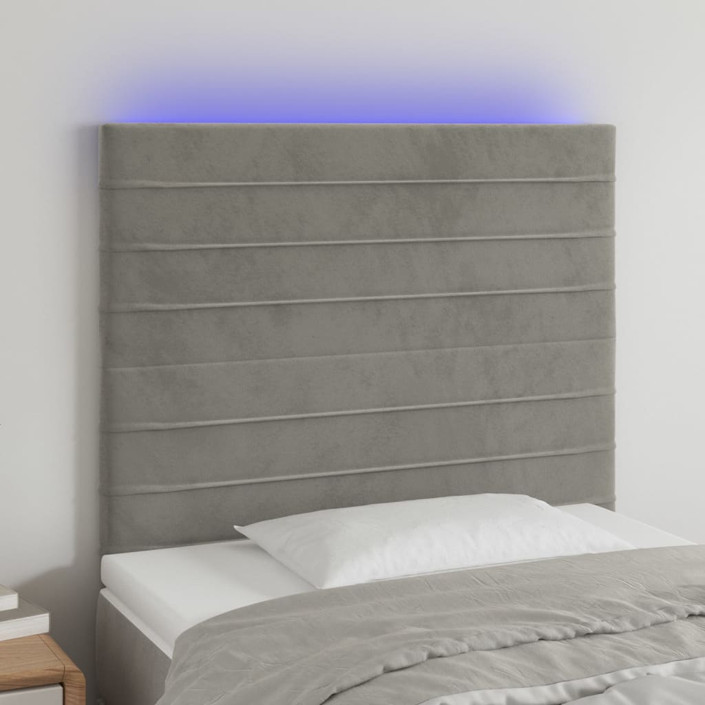 foto del prodotto testiera a led grigio chiaro 100x5x118 128 cm in velluto cod mxl 49991