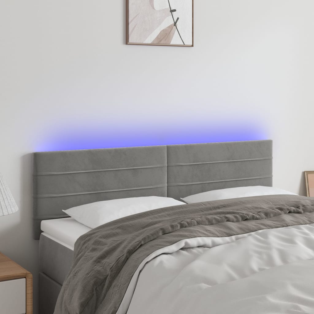 foto del prodotto testiera a led grigio chiaro 144x5x78 88 cm in velluto cod mxl 53378
