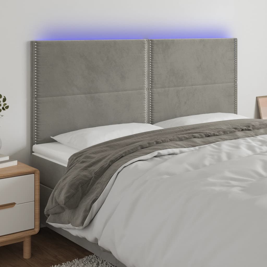 foto del prodotto testiera a led grigio chiaro 160x5x118 128 cm in velluto cod mxl 47322