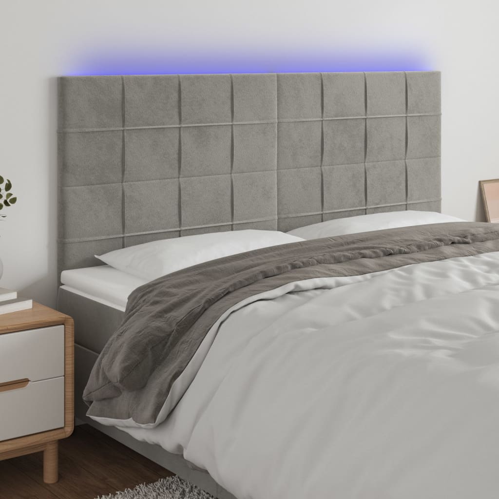 foto del prodotto testiera a led grigio chiaro 200x5x118 128 cm in velluto