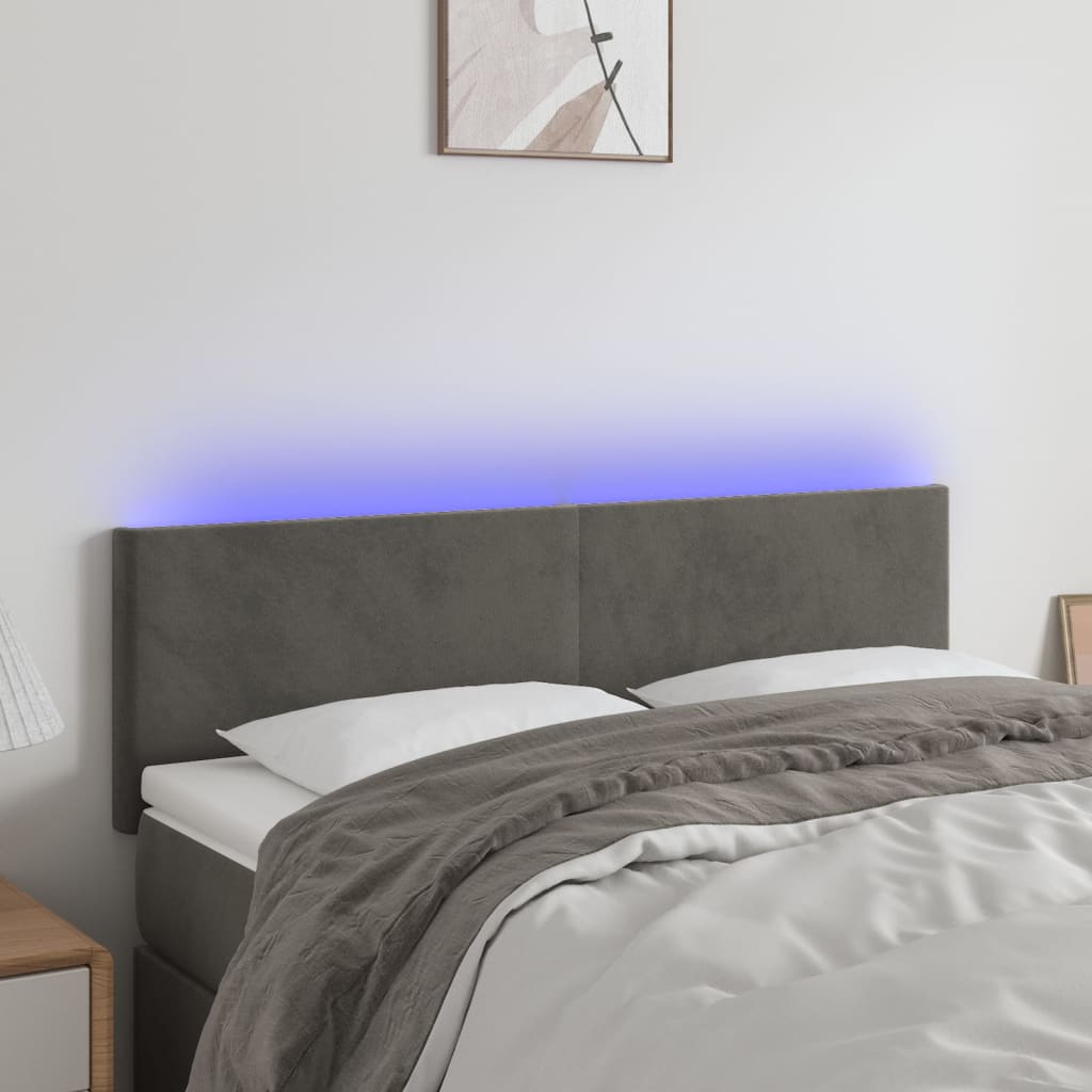 foto del prodotto testiera a led grigio scuro 144x5x78 88 cm in velluto