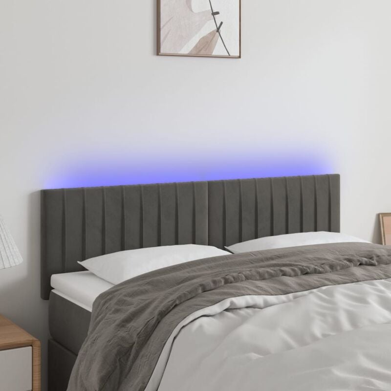 foto del prodotto testiera a led grigio scuro 144x5x78 88 cm in velluto vidaxl