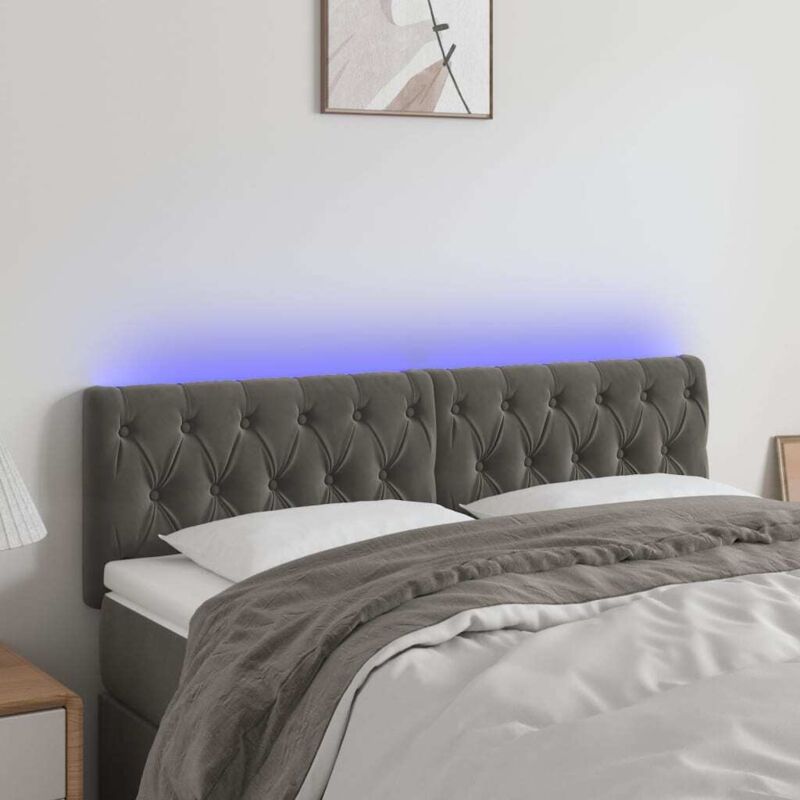 foto del prodotto testiera a led grigio scuro 144x7x78 88 cm in velluto vidaxl
