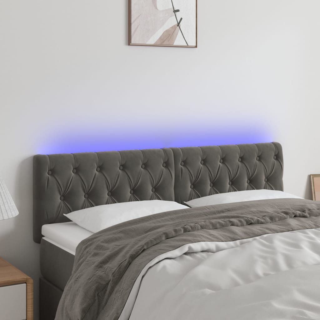 foto del prodotto testiera a led grigio scuro 160x7x78 88 cm in velluto cod mxl 50983