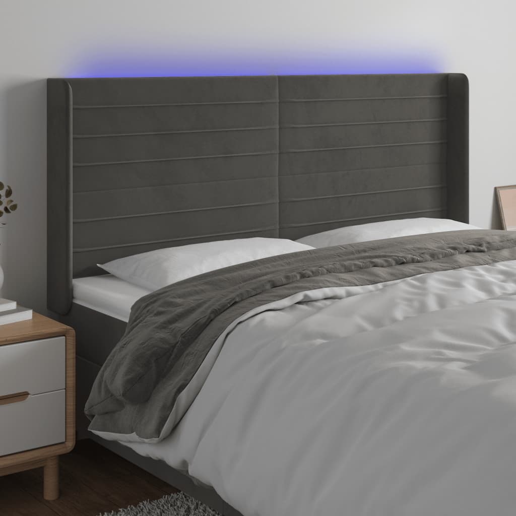 foto del prodotto testiera a led grigio scuro 163x16x118 128cm in velluto