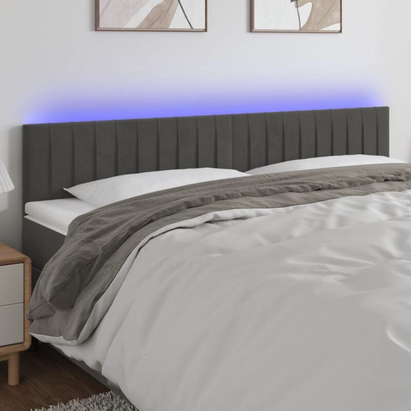 foto del prodotto testiera a led grigio scuro 200x5x78 88 cm in velluto vidaxl