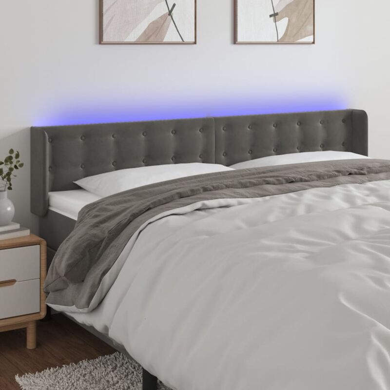 foto del prodotto testiera a led grigio scuro 203x16x78 88 cm in velluto