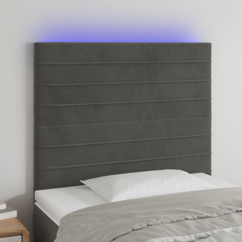 foto del prodotto testiera a led grigio scuro 90x5x118 128 cm in velluto