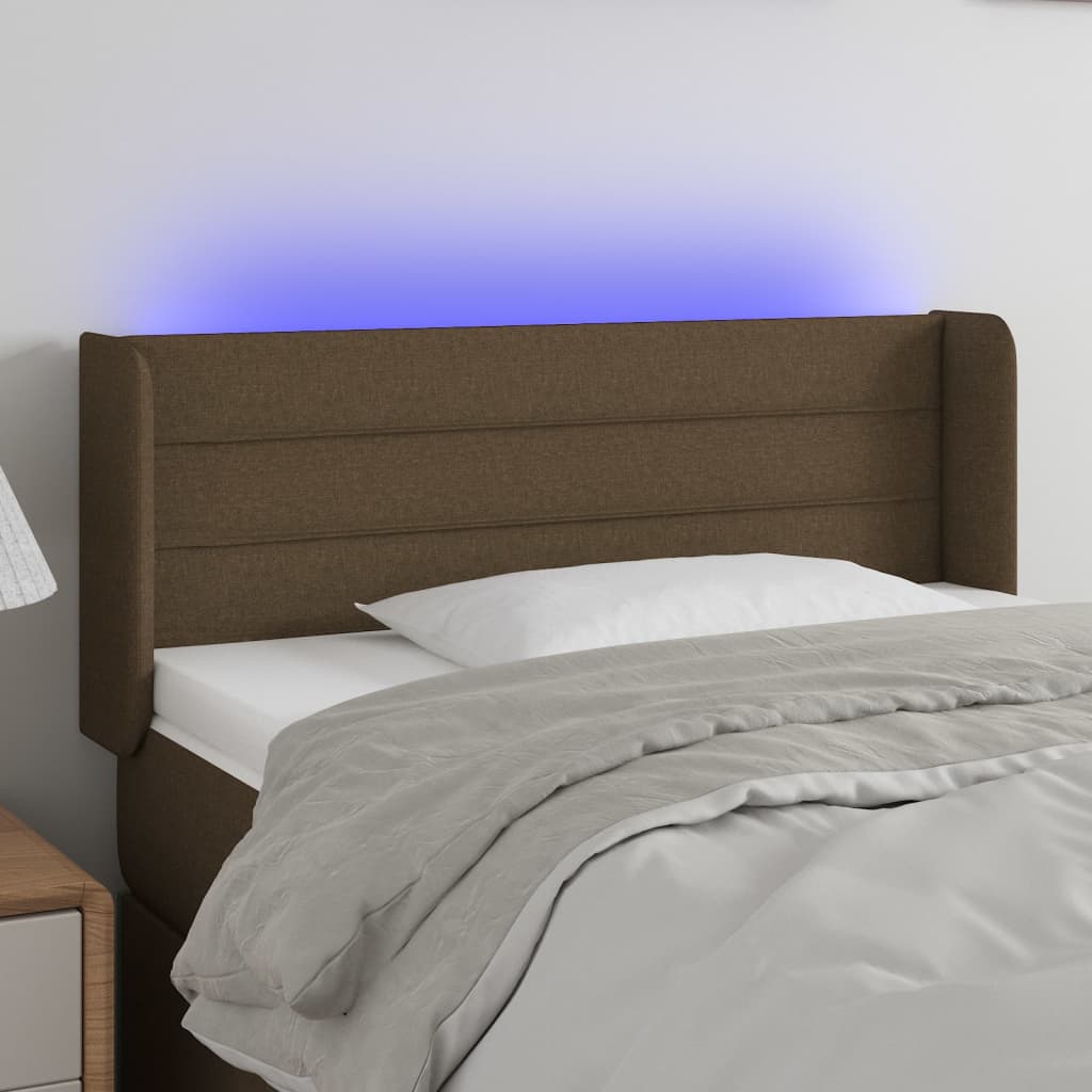 foto del prodotto testiera a led marrone scuro 103x16x78 88 cm in tessuto
