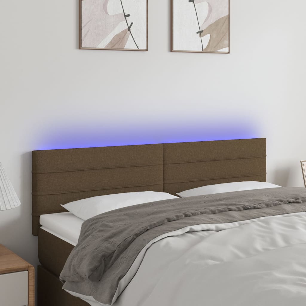 foto del prodotto testiera a led marrone scuro 144x5x78 88 cm in tessuto cod mxl 49910