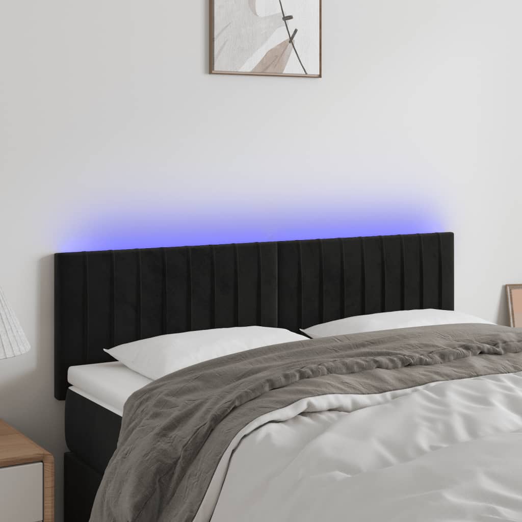 foto del prodotto testiera a led nera 144x5x78 88 cm in velluto cod mxl 48654