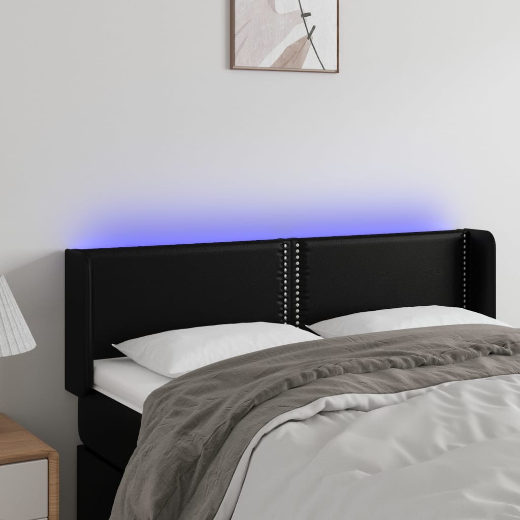 foto del prodotto testiera a led nera 147x16x78 88 cm in similpelle