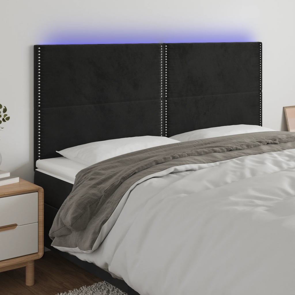 foto del prodotto testiera a led nera 180x5x118 128 cm in velluto