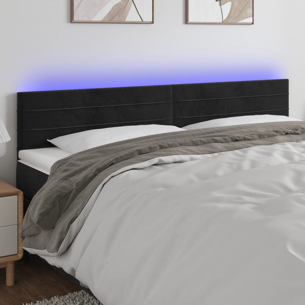 foto del prodotto testiera a led nera 180x5x78 88 cm in velluto cod mxl 47227