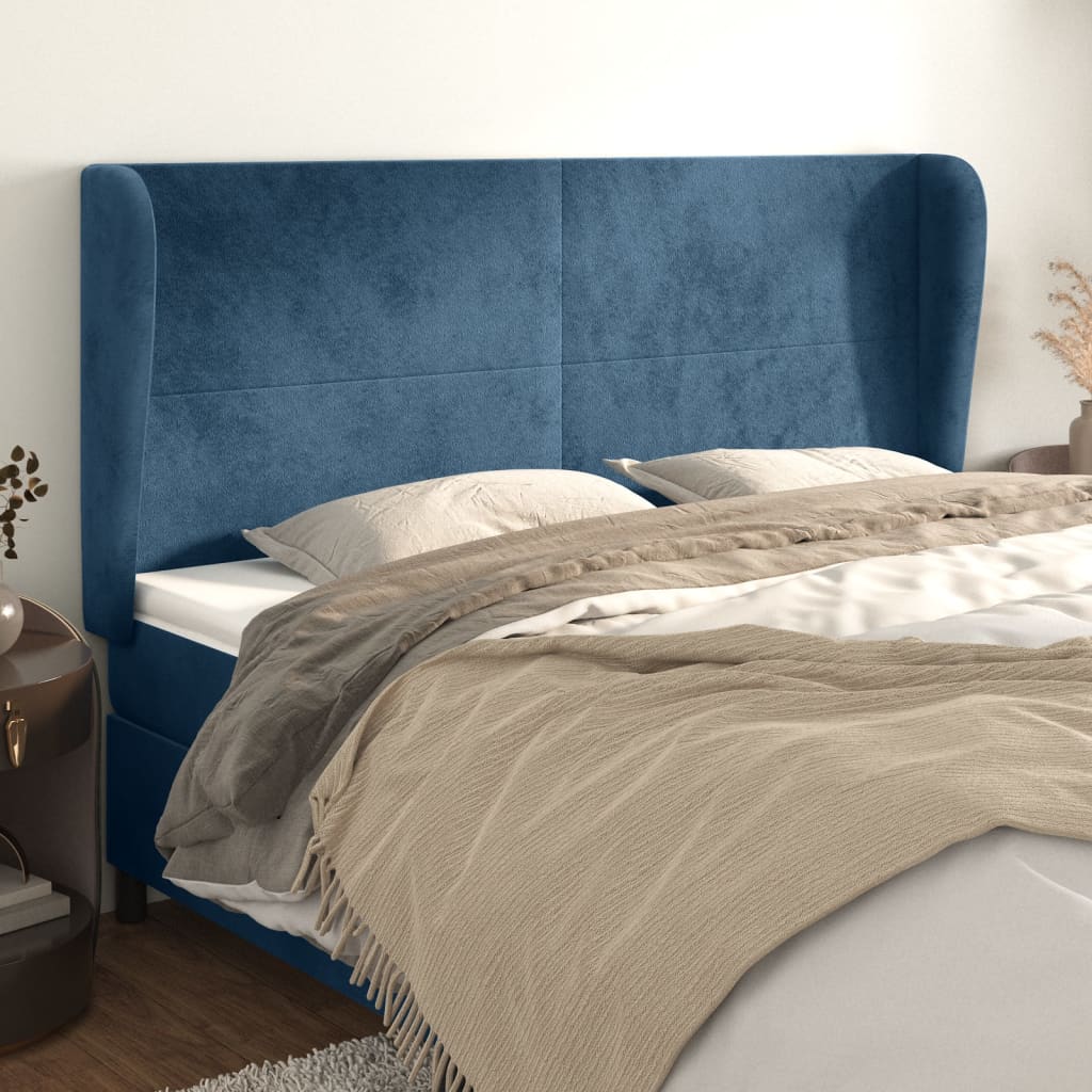 foto del prodotto testiera ad orecchio blu scuro 203x23x118 128 cm in velluto