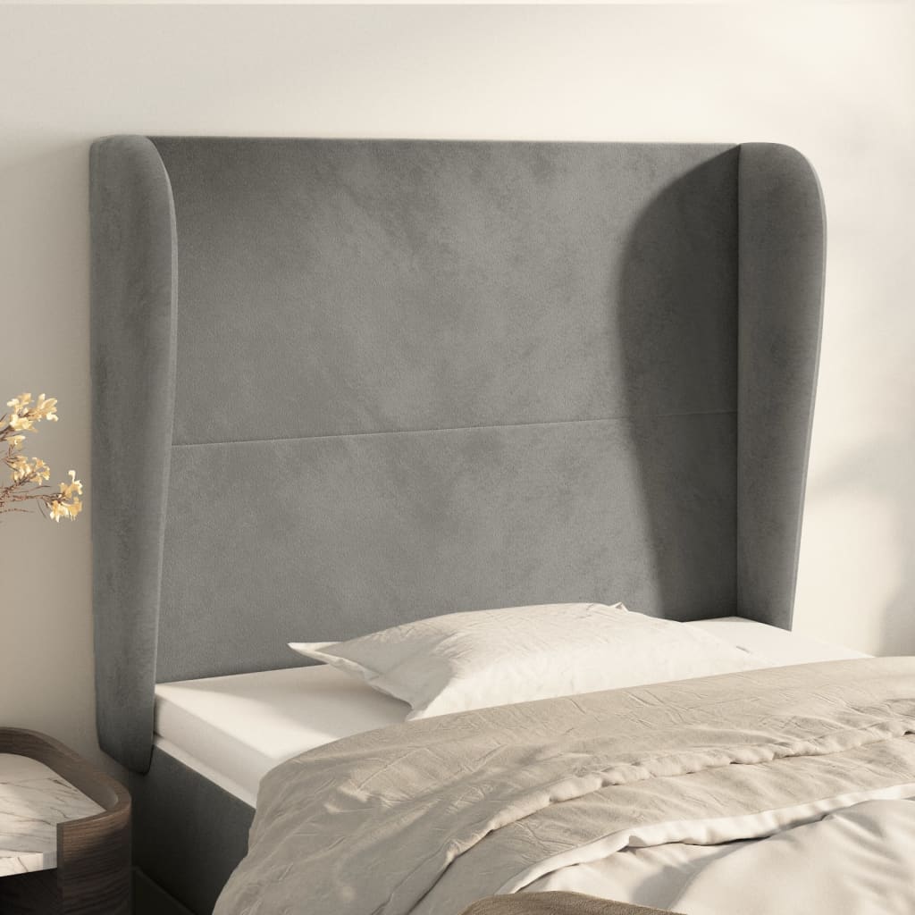 foto del prodotto testiera ad orecchio grigio chiaro 103x23x118 128 cm in velluto cod mxl 53269