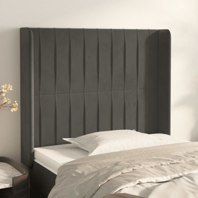 foto del prodotto testiera ad orecchio grigio scuro 93x16x118 128 cm in velluto vidaxl