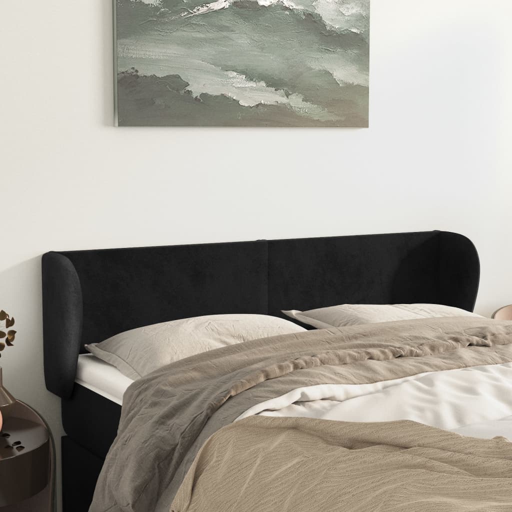 foto del prodotto testiera ad orecchio nera 147x23x78 88 cm in velluto