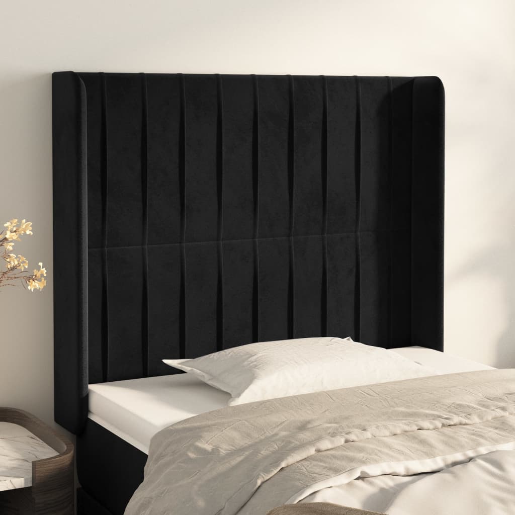 foto del prodotto testiera ad orecchio nera 83x16x118 128 cm in vellutocod mxl 97746