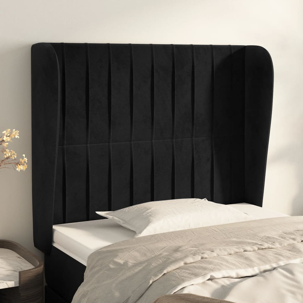 foto del prodotto testiera ad orecchio nera 83x23x118 128 cm in velluto