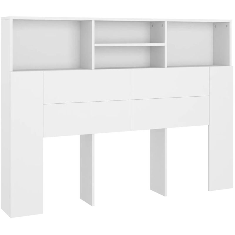 foto del prodotto testiera con accessorio letto contenitore mensola comodino 140 x 19 x 103,5 cm mdf bianco tdl0200107