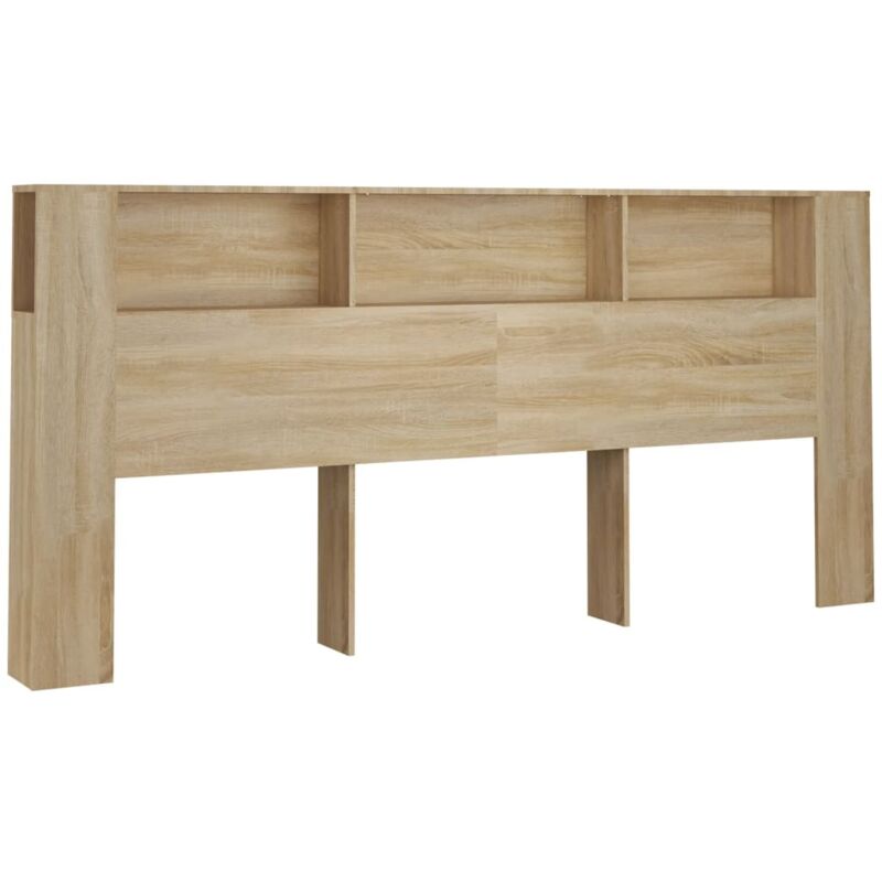 foto del prodotto testiera con accessorio letto contenitore ripiano comodino 220 x 18,5 x 104,5 cm mdf color rovere tdl0200043