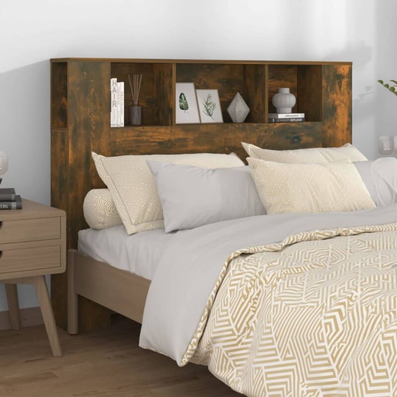 foto del prodotto testiera con scomparti rovere fumo 140x18,5x104,5 cm vidaxl