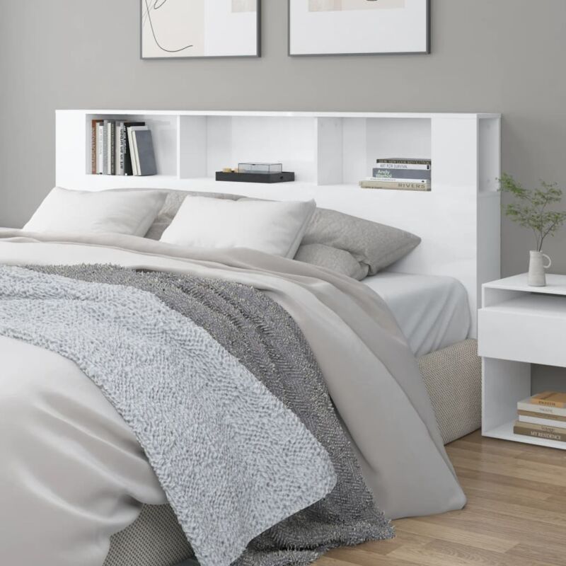 foto del prodotto testiera con scomparti,testata del letto,schienale del letto bianco lucido 200x18,5x104,5 cm cnwi174999 bonnevie
