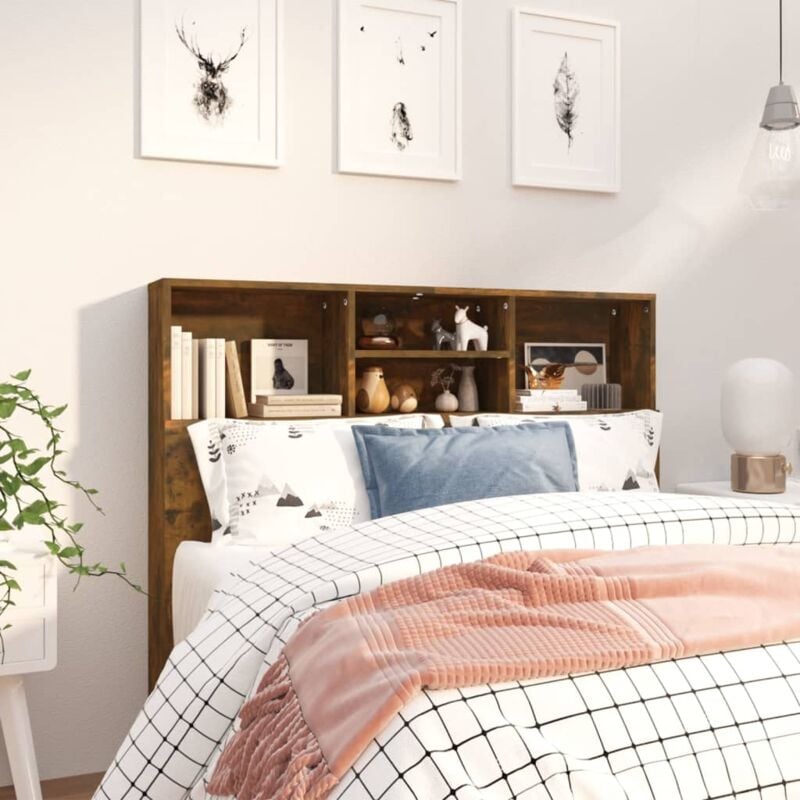 foto del prodotto testiera con scomparti,testiera per letto,decorazione murale rovere fumo 120x19x103,5 cm cfw97284