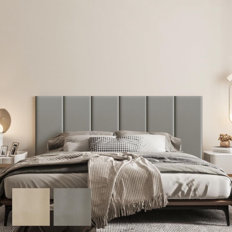 foto del prodotto testiera da parete per letto singolo e matrimoniale, pannelli da parete imbottiti in pelle, confezione da 6 cuscini da parete 3d, autoadesivi,