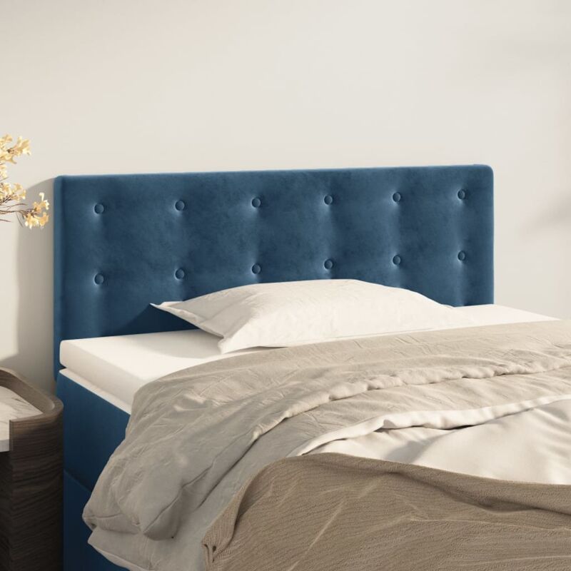foto del prodotto testiera del letto imbottita,testiera letto moderno blu scuro 100x5x78/88 cm in velluto -mc34683